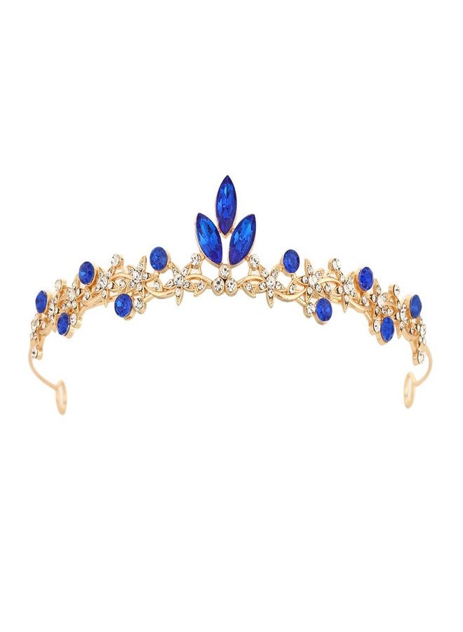 Rannyrena Gold Wedding Crystal Tiaras and Crowns for Women Rhinestone Bridal Queen Crown Princess Headpiece Hair Accessories for Birthday Wedding Pageant Party Prom (Dark Blue) - Image 3